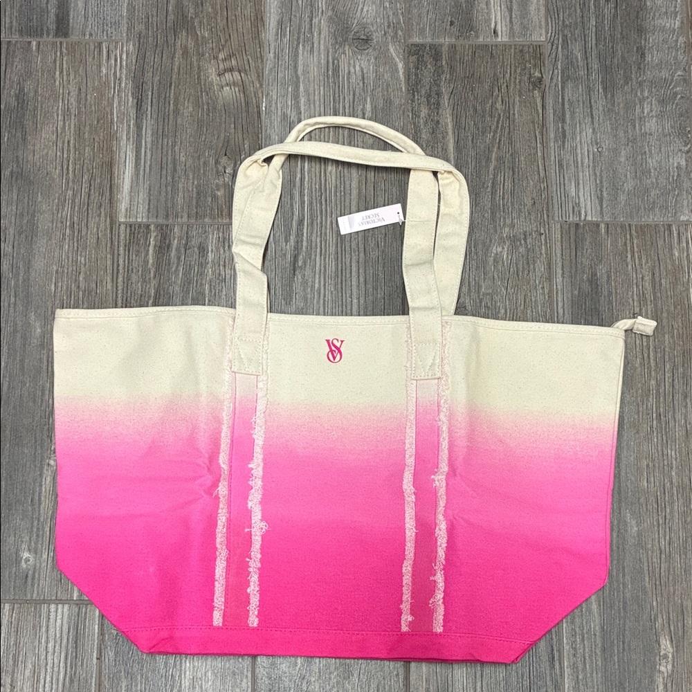 Victoria’s Secret Ombré Canvas Tote Bag Travel Pink Bag New! - Picture 1 of 8
